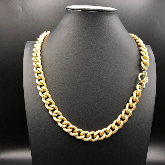 Estate Jewelry - Vintage MCM Gold Tone Cable Chain Necklace 24" Lightweight Chunky Textured Metal